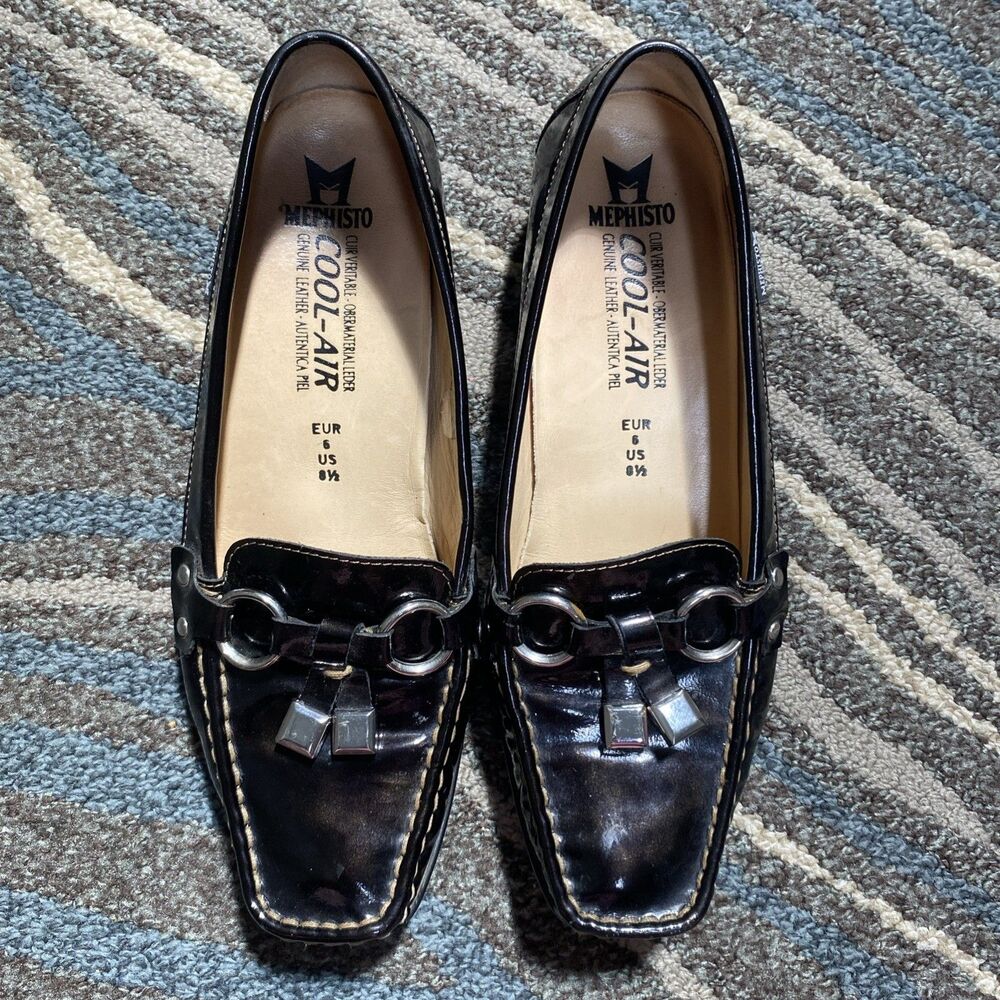 Mephisto 8.5 US Black Patent Leather Loafers Women's Shoes - Cool Air